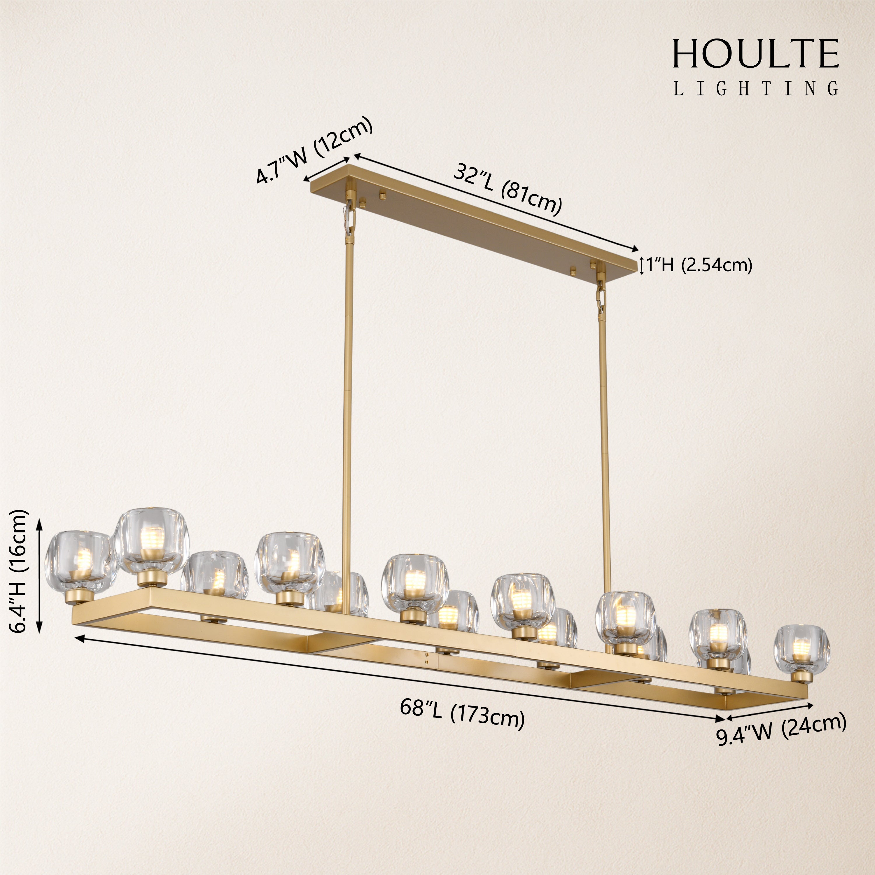Vellum Rectangular Chandelier 68"L