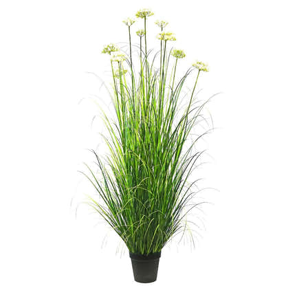 Artificial 10-Head Lace Flower with Curved Onion Grass Bonsai 190cm H