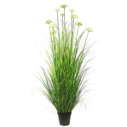 Artificial 10-Head Lace Flower with Curved Onion Grass Bonsai 190cm H