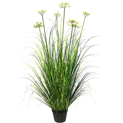 Artificial 7-Head Lace Flower with Curved Onion Grass Bonsai 140cm H