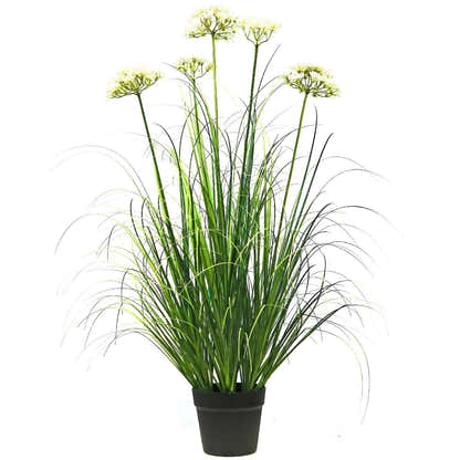 Artificial 5-Head Lace Flower with Curved Onion Grass Bonsai 110cm H