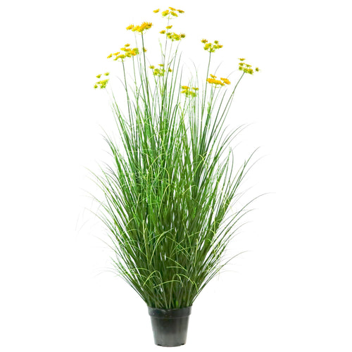 Artificial 11-Head Carrot Flower with Curved Onion Grass Bonsai 7"H