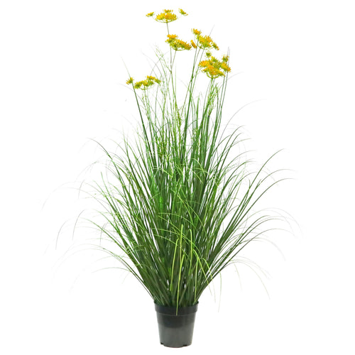 Artificial 6-Head Carrot Flower with Curved Onion Grass Bonsai 6"H