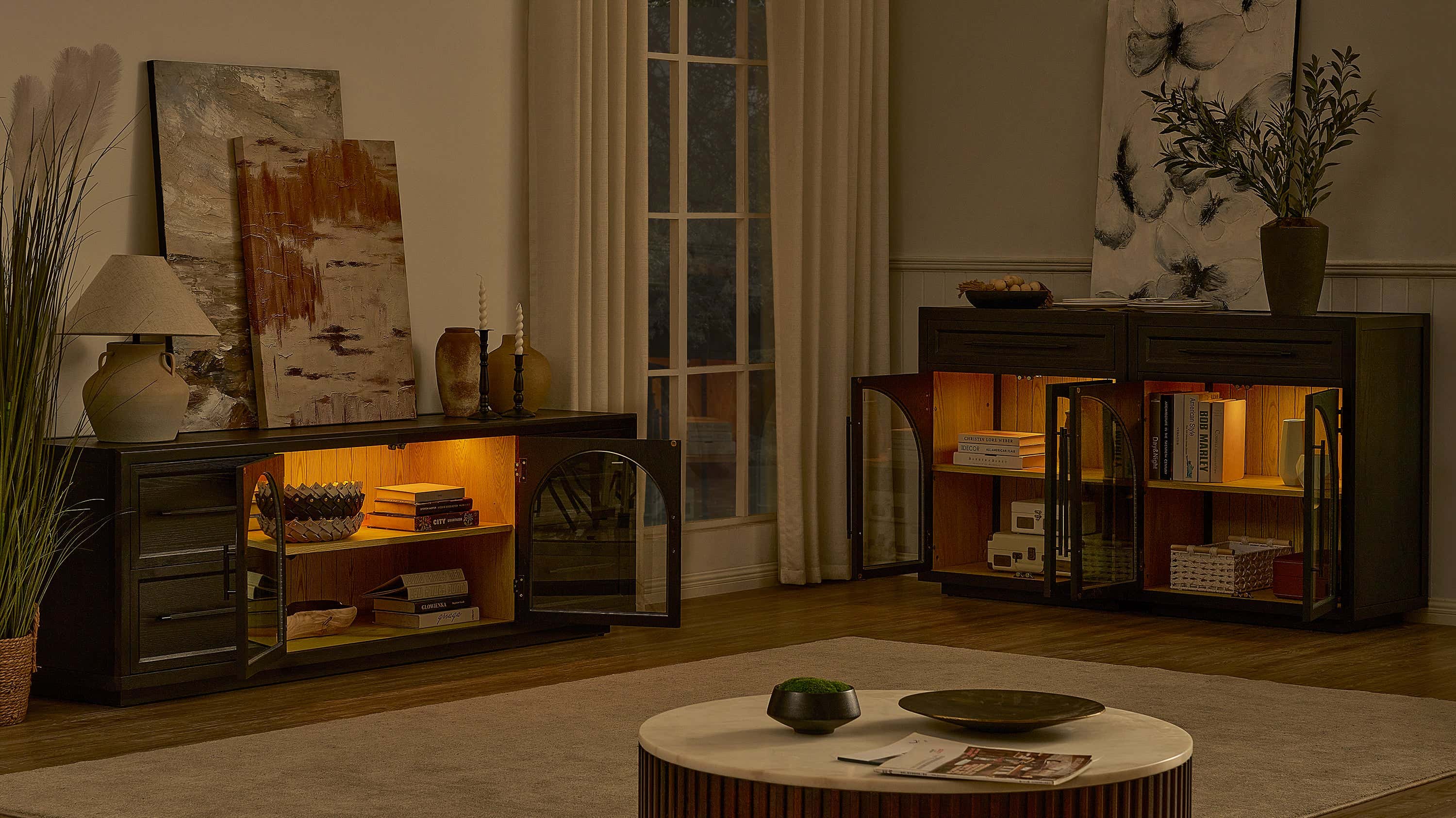 Alvar Oak Media Console and Sideboard Set