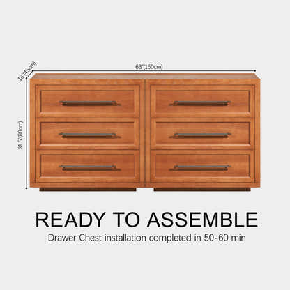 Alvar 63″ Oak 6-Drawer Chest(Set of 2)