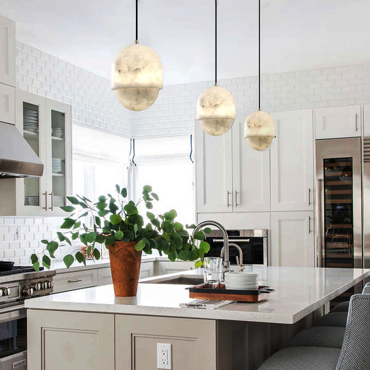 Hecate Alabaster Pendant 6"D