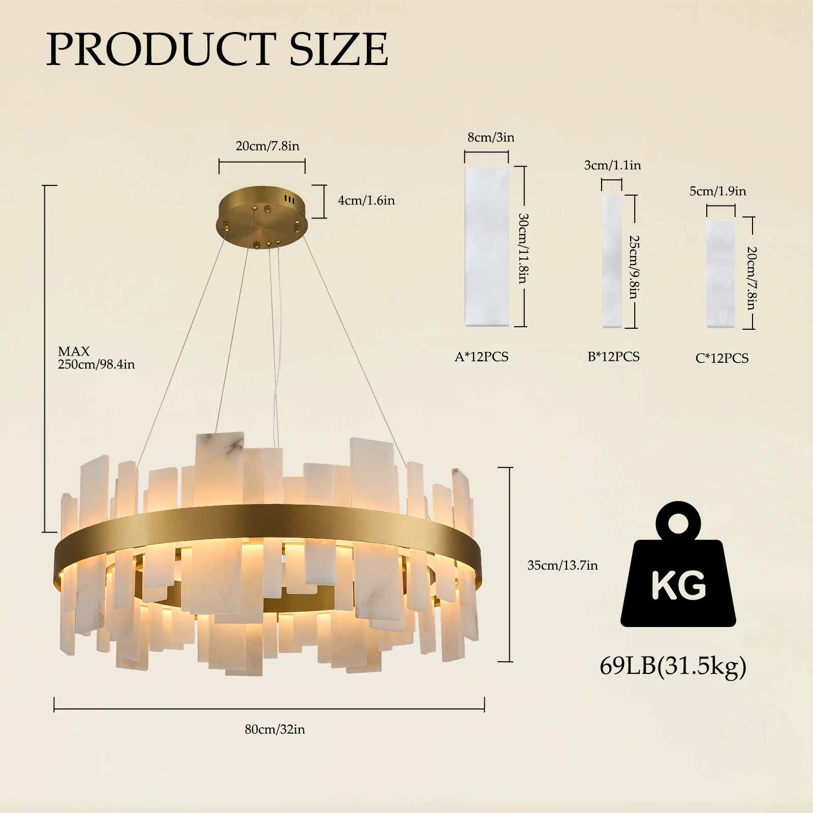 Nocturne Alabaster Round Chandelier 32"