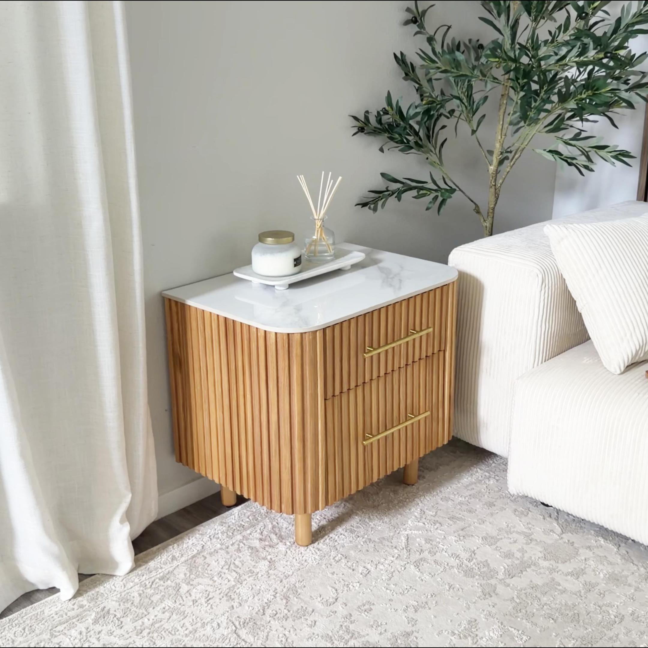 Load video: Charlie Sintered Stone Nightstand 26" W