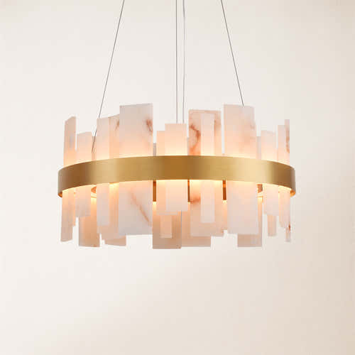 Nocturne Alabaster Round Chandelier 24"#Finish_Gold