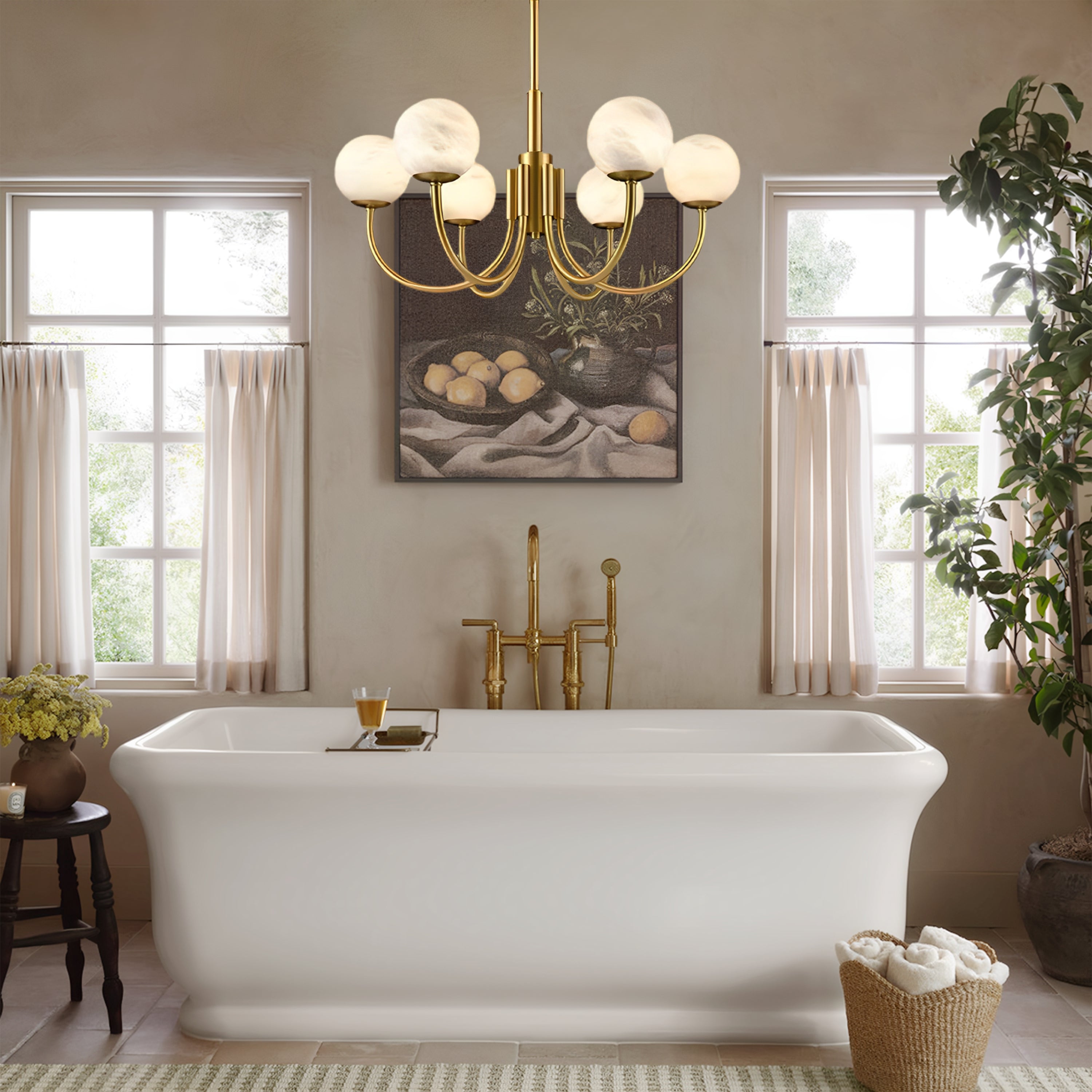 Modern Alabaster Round Art Chandelier 32"D