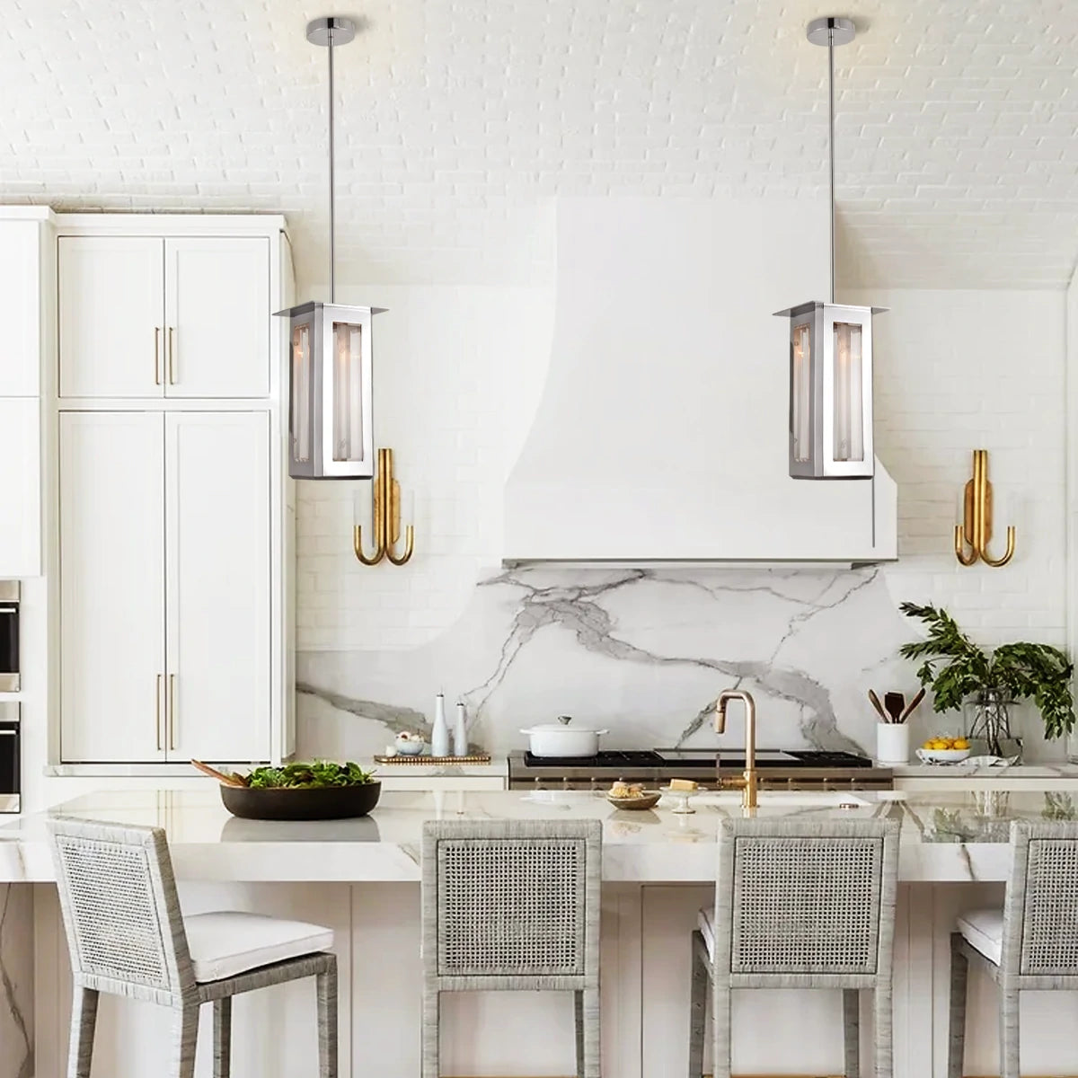 Baluster Rectangle Glass Pendant 7"W